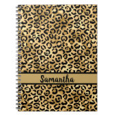 黒パーソナライズされたと金ゴールドのヒョウ印刷 ノートブック (正面)