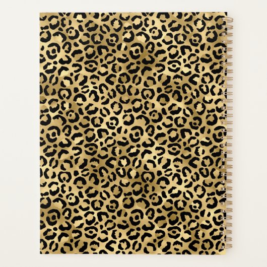 黒パーソナライズされたと金ゴールドのヒョウ印刷 プランナー手帳 (裏面)