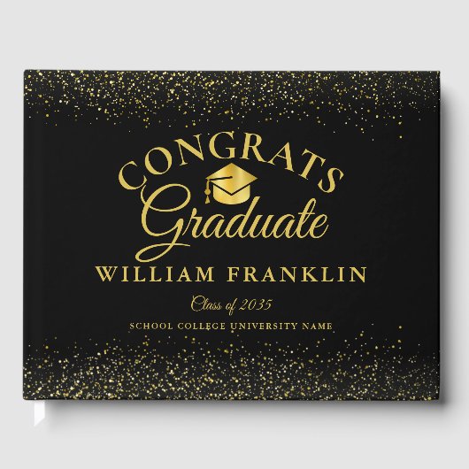 黒パーソナライズされたと金ゴールドのモダン卒業 ゲストブック (正面)