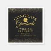 黒パーソナライズされたと金ゴールドのモダン卒業 スタンダードカクテルナプキン (正面)