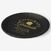 黒パーソナライズされたと金ゴールドのモダン卒業 ペーパープレート (アングル)