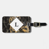 黒パーソナライズされたと金ゴールドの大理石の荷物タグ ラゲッジタグ (正面横)