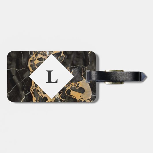 黒パーソナライズされたと金ゴールドの大理石の荷物タグ ラゲッジタグ (裏面横)