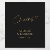 黒パーソナライズされたと金ゴールドの結婚ワインラベル ワインラベル (シングルラベル)