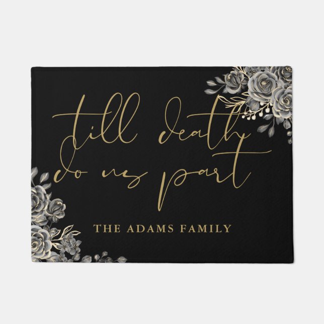 黒パーソナライズされたと金ゴールドゴシック ドアマット (正面)