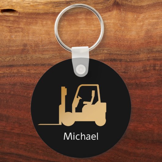 黒パーソナライズされたと金ゴールドフォークリフトのキーチェーン キーホルダー (正面)