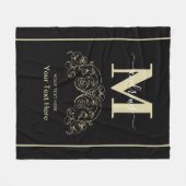 黒パーソナライズされたと金ゴールド フリースブランケット (正面(横))