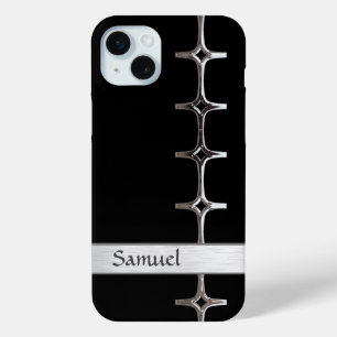 黒パーソナライズされたと銀のクロム iPhone 15 MINIケース