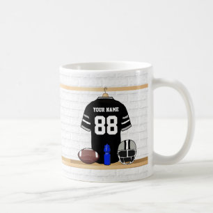 黒パーソナライズされたと銀のグレーサッカージャージー コーヒーマグカップ