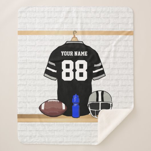 黒パーソナライズされたと銀のグレーサッカージャージー シェルパブランケット (正面)