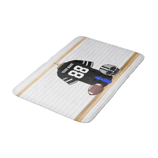 黒パーソナライズされたと銀のグレーサッカージャージー バスマット (アングル)