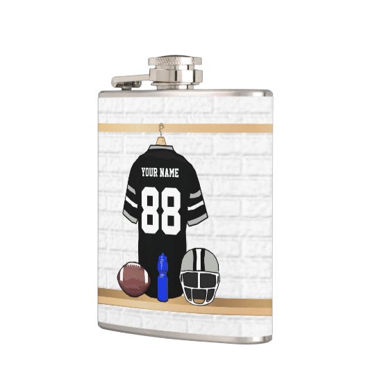 黒パーソナライズされたと銀のグレーサッカージャージー フラスク (左)