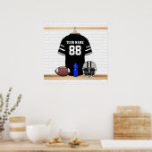 黒パーソナライズされたと銀のグレーサッカージャージー ポスター (キッチン)