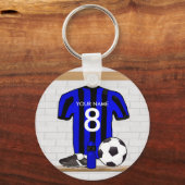 黒パーソナライズされたと青のサッカージャージー キーホルダー (裏面)