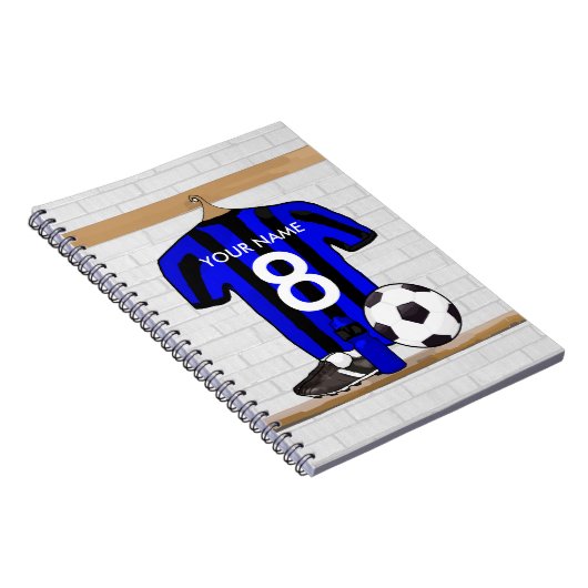 黒パーソナライズされたと青のサッカージャージー ノートブック (右側)