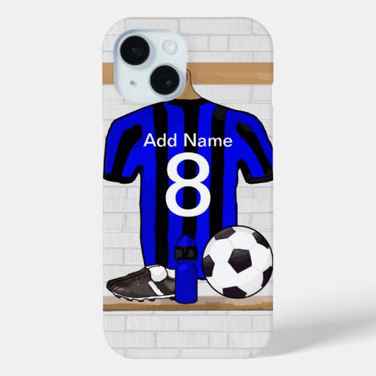 黒パーソナライズされたと青のサッカージャージー Case-Mate iPhoneケース (裏面)