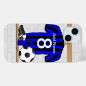 黒パーソナライズされたと青のサッカージャージー Case-Mate iPhoneケース (裏面 (横))