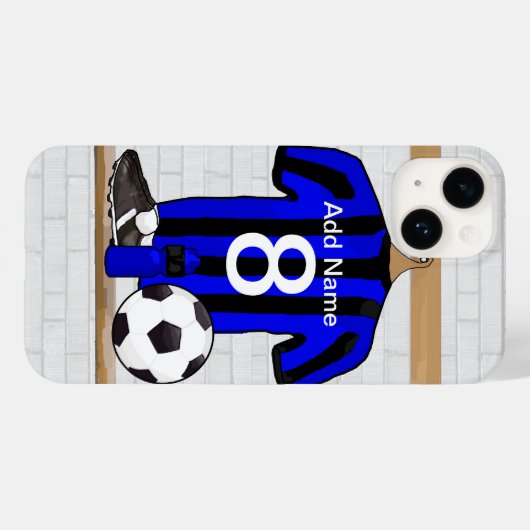 黒パーソナライズされたと青のサッカージャージー Case-Mate iPhoneケース (裏面 (横))