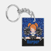 黒パーソナライズされたと青のチアリーティングキーチェーン キーホルダー (正面左)