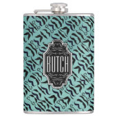 黒パーソナライズされたと青のヒップスター模様 フラスク (正面)