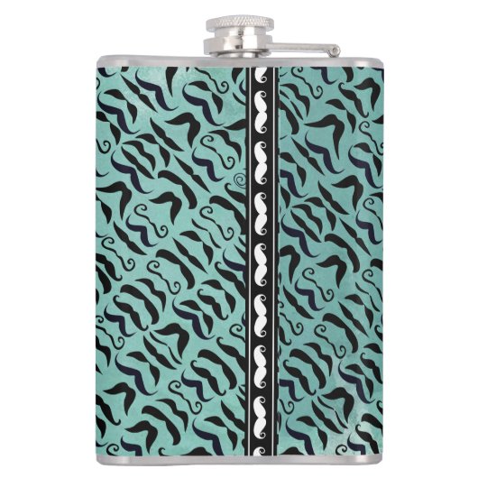 黒パーソナライズされたと青のヒップスター模様 フラスク (裏面)