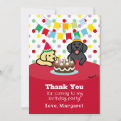 黒パーソナライズされたと黄のラブラドール誕生日 サンキューカード (正面)