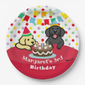 黒パーソナライズされたと黄のラブラドール誕生日 ペーパープレート (正面)