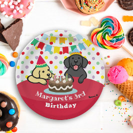 黒パーソナライズされたと黄のラブラドール誕生日 ペーパープレート