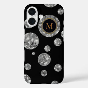 黒パーソナライズされたのダイヤモンドの円 iPhone 16ケース