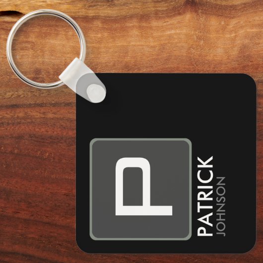 黒パーソナライズされたのモノグラム(編集可能カラー) キーホルダー (正面)