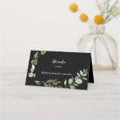 黒パーソナライズされたの葉結婚の名前 プレイスカード (正面)