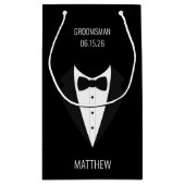 黒パーソナライズされたのTuxedoの結婚groomsmen スモールペーパーバッグ (裏面)
