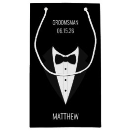 黒パーソナライズされたのTuxedoの結婚groomsmen スモールペーパーバッグ