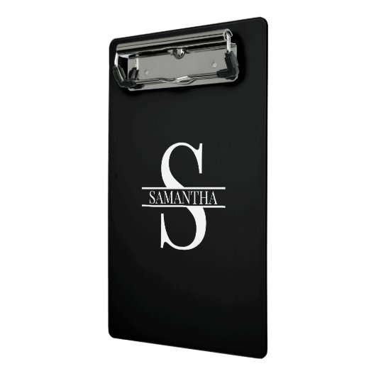 黒パーソナライズされたエレガントと白のモノグラム名 ミニクリップボード (アングル2)