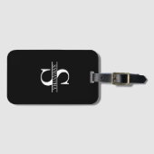 黒パーソナライズされたエレガントと白のモノグラム名 ラゲッジタグ (正面横)
