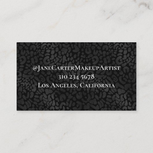 黒パーソナライズされたエレガントレオパードのメイクアップアーティスト 名刺 (裏面)