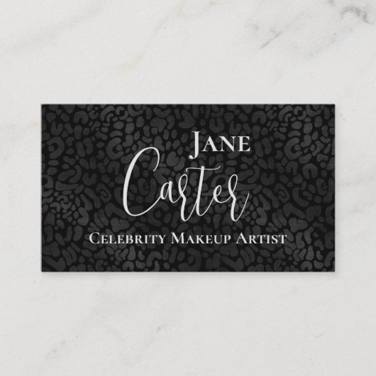 黒パーソナライズされたエレガントレオパードのメイクアップアーティスト 名刺 (正面)