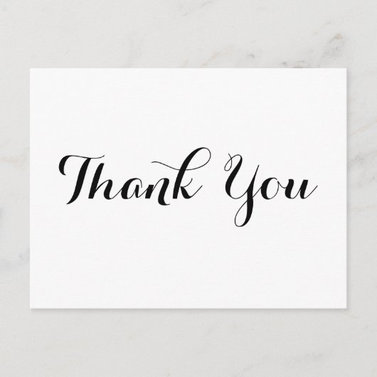 黒パーソナライズされたエレガント字ホワイトサンキュー ポストカード (正面)