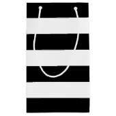 黒パーソナライズされたエレガント白のストライプ線 スモールペーパーバッグ (裏面)