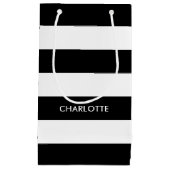 黒パーソナライズされたエレガント白のストライプ線 スモールペーパーバッグ (正面)