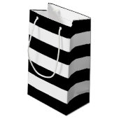 黒パーソナライズされたエレガント白のストライプ線 スモールペーパーバッグ (裏面アングル)