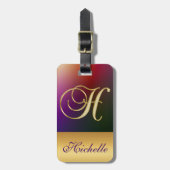 黒パーソナライズされたエレガント金ゴールドモノグラム文字H ラゲッジタグ (正面縦)