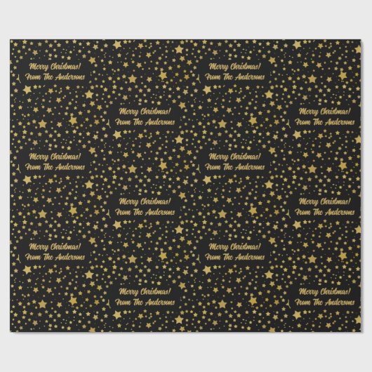 黒パーソナライズされたエレガント金ゴールド星 ラッピングペーパー (フラット)