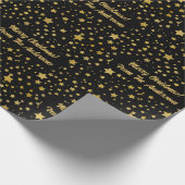黒パーソナライズされたエレガント金ゴールド星 ラッピングペーパー (角)
