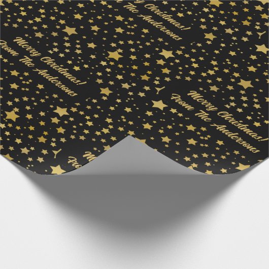 黒パーソナライズされたエレガント金ゴールド星 ラッピングペーパー (角)