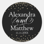 黒パーソナライズされたエレガント金ゴールド結婚 ラウンドシール (正面)