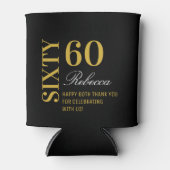 黒パーソナライズされたエレガント金ゴールド60誕生日パーティー 缶クーラー (正面)