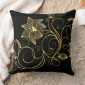 黒パーソナライズされたエレガント金フォイルフローラ名 クッション (ブランケット)