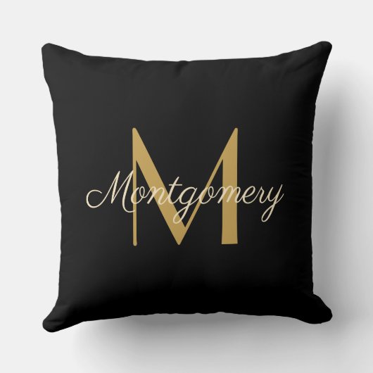 黒パーソナライズされたエレガント金フォイルフローラ名 クッション (裏面)