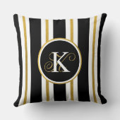 黒パーソナライズされたエレガント&金ゴールドストライプモノグラム クッション (裏面)